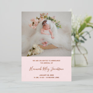 Pink Baby Girl Photo Modern Birth Announcement