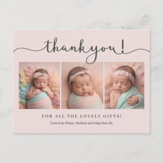 Pink baby girl photo script thank you card