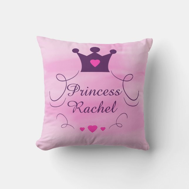 Pink Baby Girl Princess Crown Tiara Royalty Hearts Cushion (Front)