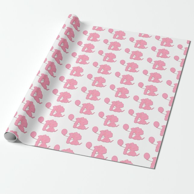 Pink Baby Girl Puppy First Birthday Wrapping Paper (Unrolled)