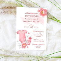 Pink baby girl romper bottle flowers baby shower