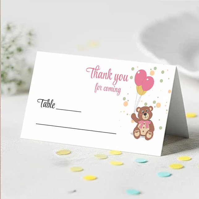 Pink Baby Girl Teddy Bear Baby Shower Guest Name Place Card (Creator Uploaded)