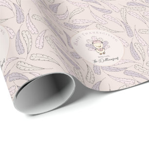 Pink Baby Girl Turkey & Feathers Thanksgiving Wrapping Paper
