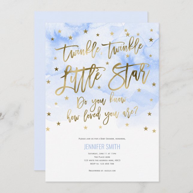 Pink, Baby Girl, Twinkle little stars, Baby Shower Invitation (Front/Back)