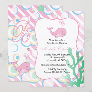 Pink Baby Girl Whale Baby Shower Invitation