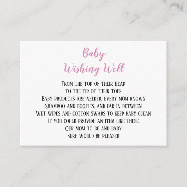 Pink Baby Girl Wishing Well Baby Shower Mini Cards (Front)