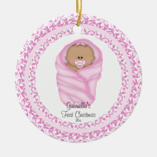 Pink Baby Girls Baby's First Christmas Ornament