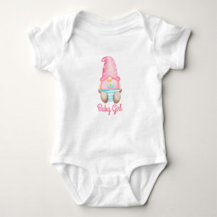 Pink baby Gnome Girl Watercolor Baby Bodysuit