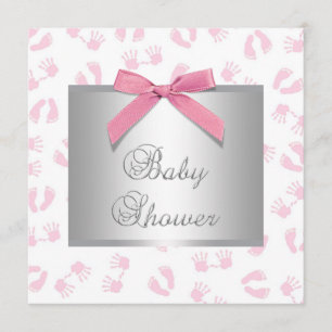 Pink Baby Hands Feet Baby Girl Shower Invitation