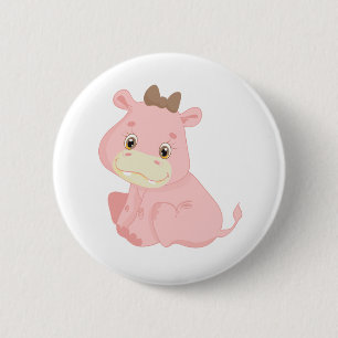 Pink Baby Hippo 6 Cm Round Badge