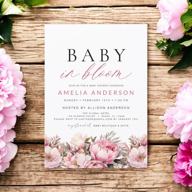 Pink Baby in Bloom Baby Shower Elegant Invitation (Creator Uploaded)