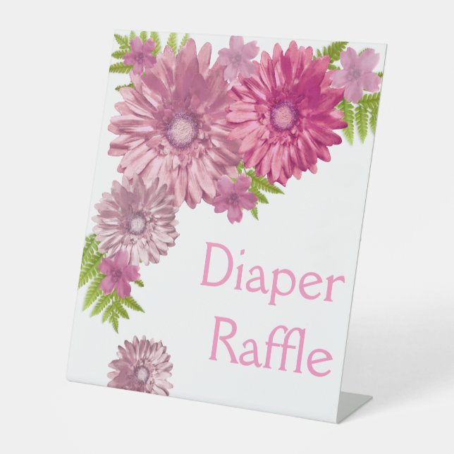 Pink Baby In Bloom Brunch Shower Diaper Raffle Pedestal Sign (Front)