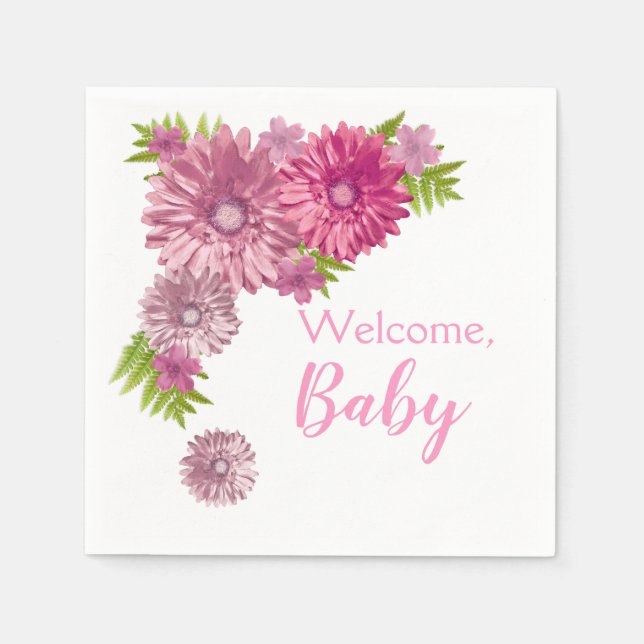 Pink Baby In Bloom Brunch Shower  Napkin (Front)