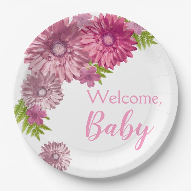 Pink Baby In Bloom Brunch Shower  Paper Plate (Front)
