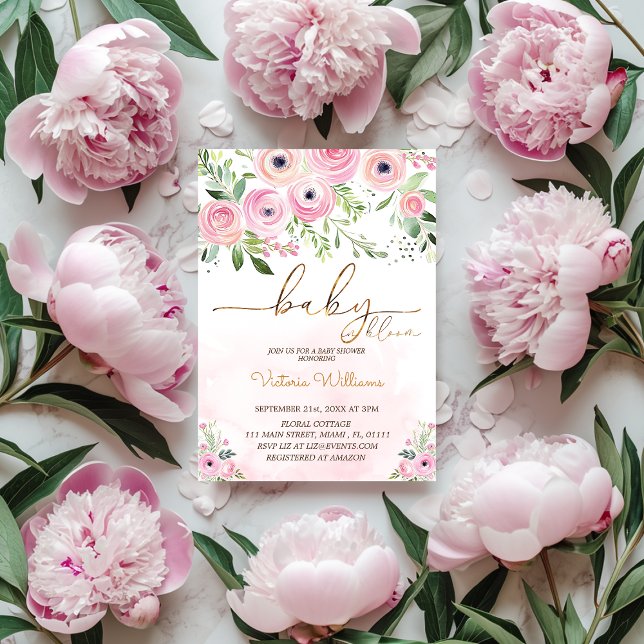 Pink Baby In Bloom Floral Baby Girl Shower Invitation (Creator Uploaded)