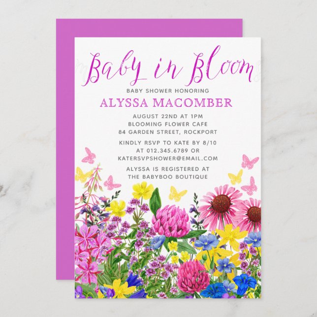 Pink Baby in Bloom Floral Baby Shower Invitation (Front/Back)