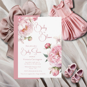 Pink Baby in Bloom Floral Modern Baby Shower Invitation