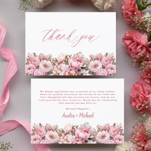 Pink Baby in Bloom   Floral Peony Baby Shower  Thank You Card