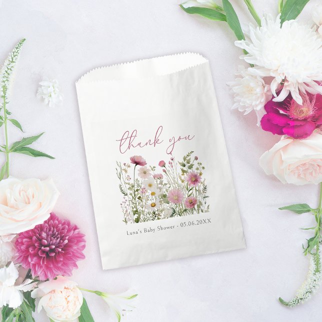 Pink Baby In Bloom Floral Wildflower Baby Shower Favour Bag (Creator Uploaded)