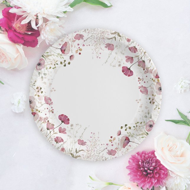 Pink Baby In Bloom Floral Wildflower Baby Shower Paper Plate (Creator Uploaded)