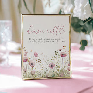 Pink Baby In Bloom Floral Wildflower Diaper Raffle Poster