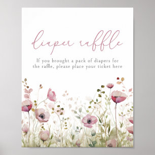 Pink Baby In Bloom Floral Wildflower Diaper Raffle Poster
