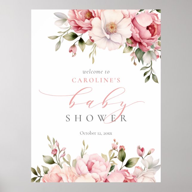 Pink Baby In Bloom Girl Baby Shower Welcome Sign (Front)