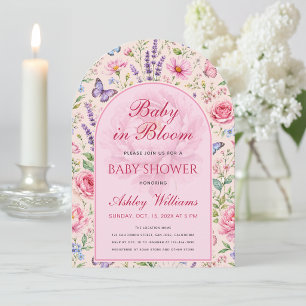 Pink Baby in Bloom Girl Shower Garden Butterflies Invitation