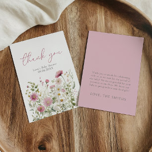Pink Baby In Bloom Wildflower Baby Shower Flat Thank You Card