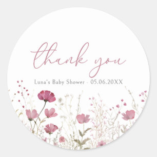 Pink Baby In Bloom Wildflower Shower Favor Sticker