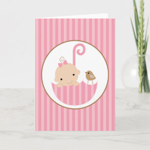 Pink Baby in Umbrella Baby Shower Card