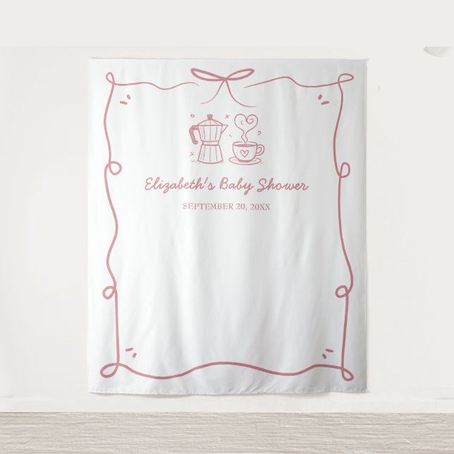 Pink Baby Is Brewing Coffee Baby Shower Tapestry (Front)