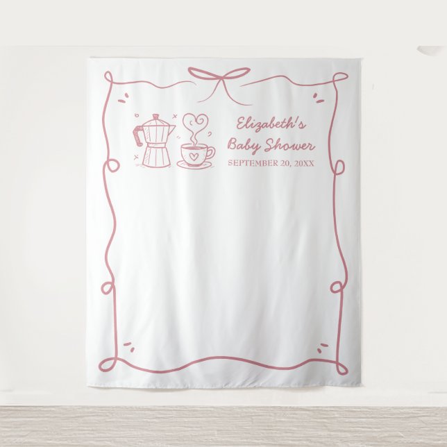 Pink Baby Is Brewing Coffee Baby Shower Tapestry (Front)