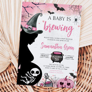 Pink Baby is Brewing Halloween Baby Shower Invitation