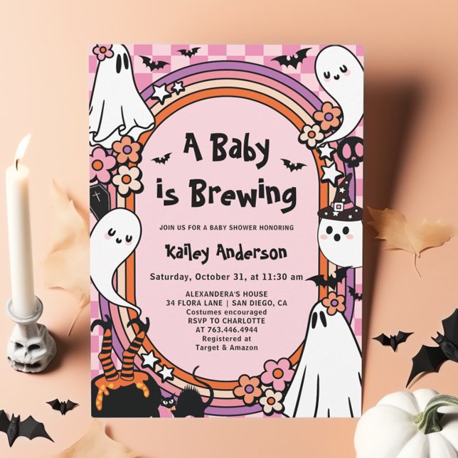 Pink Baby is Brewing Halloween Baby Shower  Invitation (Creator Uploaded)