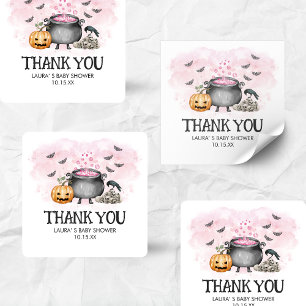 Pink Baby is Brewing Halloween Baby Shower Square Sticker