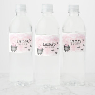 Pink Baby is Brewing Halloween Baby Shower Water Bottle Label