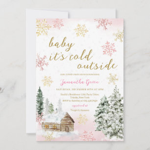 Pink Baby It's Cold Outside Baby Shower Invitation