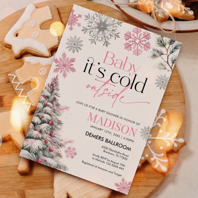 Pink Baby It's Cold Outside Baby Shower Invitation (Creator Uploaded)