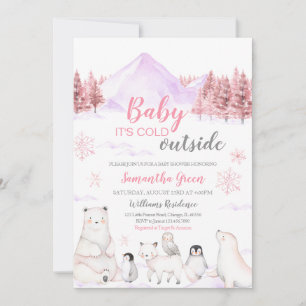 Pink Baby It's Cold Outside Baby Shower Invitation