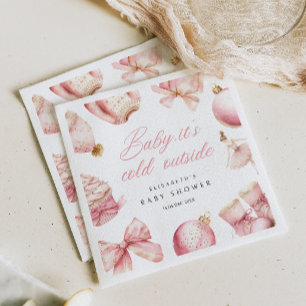Pink Baby It's Cold Outside Baby Shower Invitation Napkin