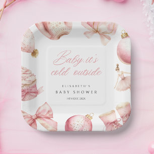 Pink Baby It's Cold Outside Baby Shower Paper Plate