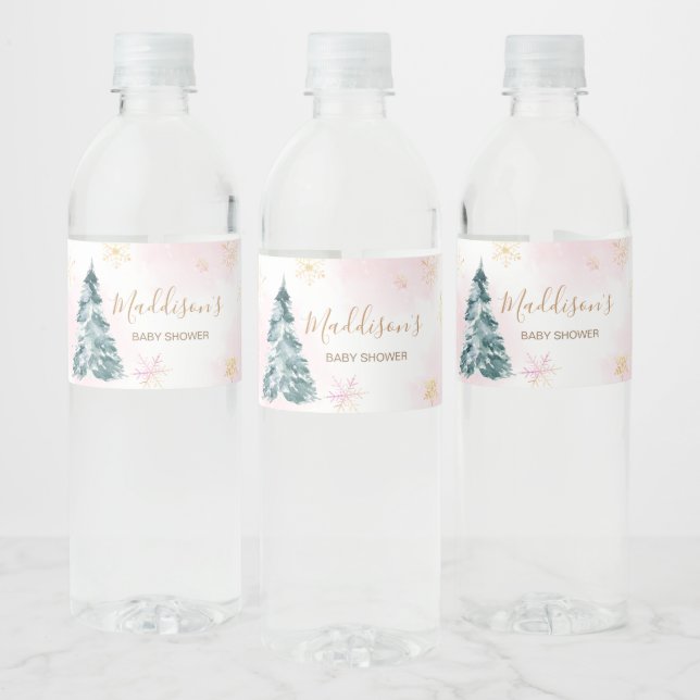 Pink Baby It's Cold Outside Baby Shower Water Bottle Label (Bottles)