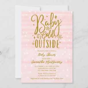 Pink Baby Its Cold Outside Winter Baby Shower Invitation