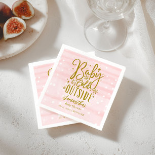 Pink Baby Its Cold Outside Winter Baby Shower Napkin