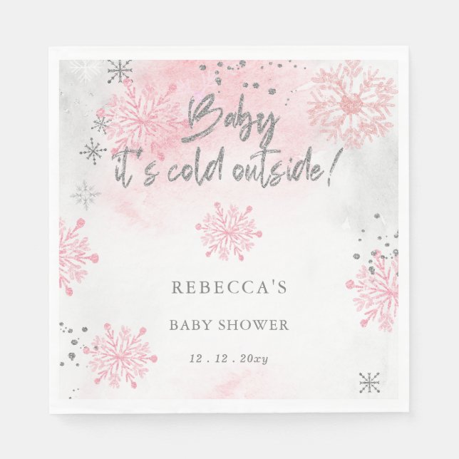 Pink Baby its Cold Outside Winter Baby Shower Napkin (Front)