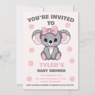 Pink Baby Koala Bear Invitation