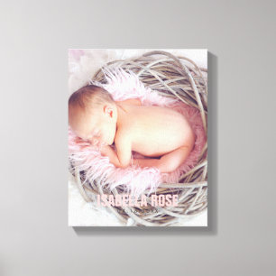 Pink Baby Name Photo Canvas Print