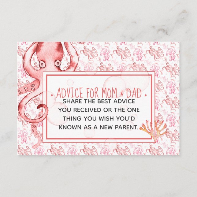 Pink Baby Octopus Baby Shower Advice for Mum & Dad (Front)