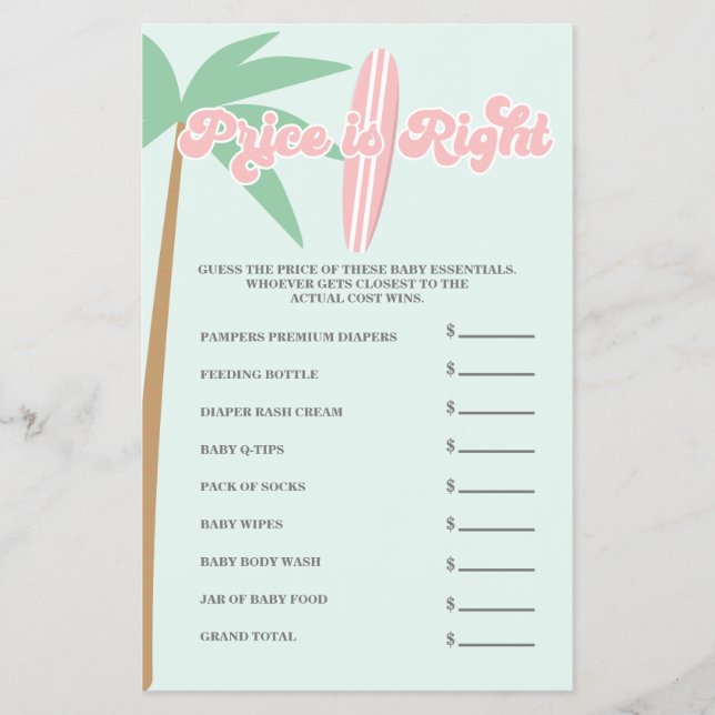 Pink Baby on Board Baby Shower Guess Right Price Flyer (Front)